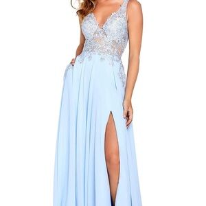 Stunning V-neckline sheer bodice gown from Amarra